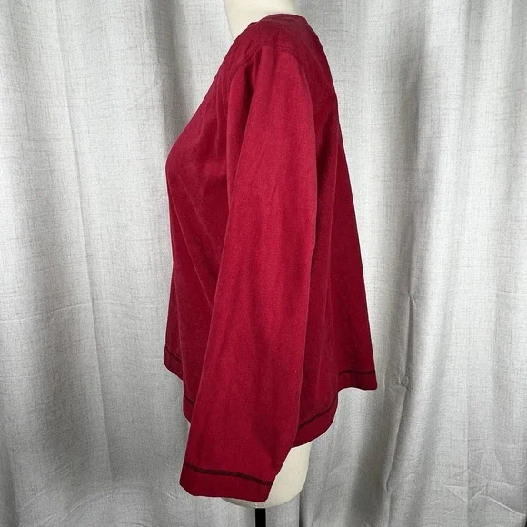 Oscar de La Renta Womans Size Large Red Sweatshirt Velvet Pullover Crew Neck - Picture 4 of 8